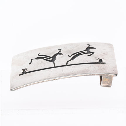 1.25" Joe Coochyumptewa Hopi overlay jumping deer belt buckle sterling silver