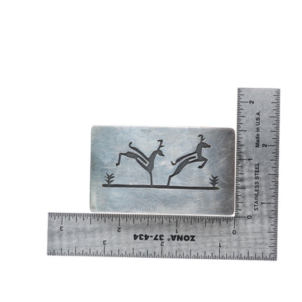 1.25" Joe Coochyumptewa Hopi overlay jumping deer belt buckle sterling silver