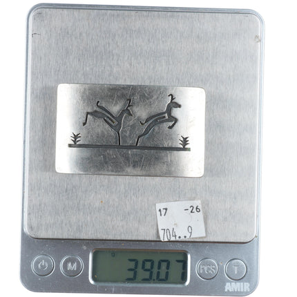 1.25" Joe Coochyumptewa Hopi overlay jumping deer belt buckle sterling silver