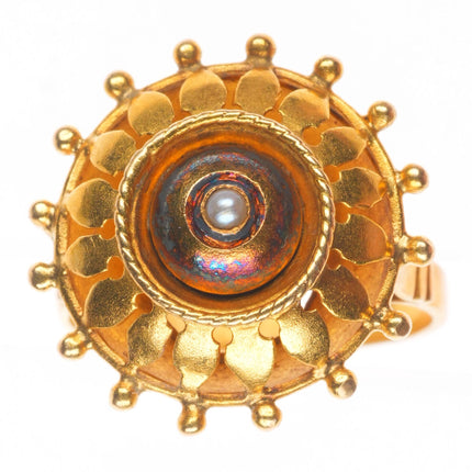 sz7.5 Antique 19k gold seed pearl ship's wheel form nautical  statement ring