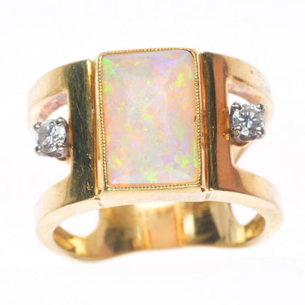 sz7.5 vintage 18k yellow gold Opal and Diamond wide statement ring
