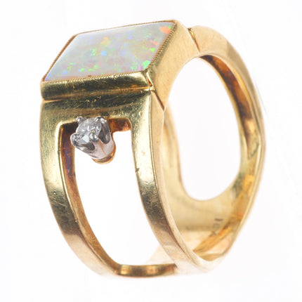 sz7.5 vintage 18k yellow gold Opal and Diamond wide statement ring