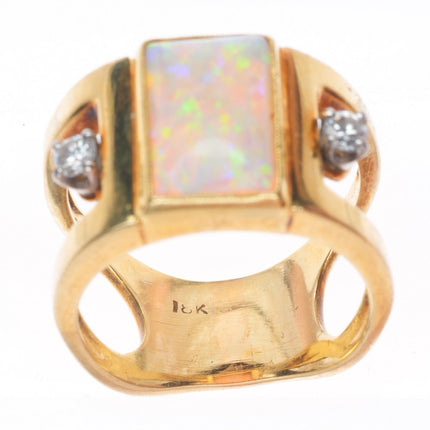 sz7.5 vintage 18k yellow gold Opal and Diamond wide statement ring