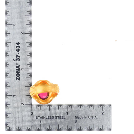 sz5 24k gold Diamond statement ring with large Rubellite Tourmaline