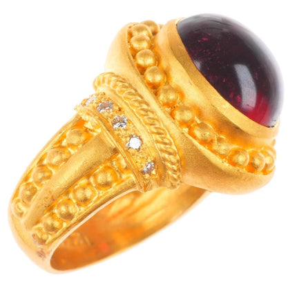 sz5 24k gold Diamond statement ring with large Rubellite Tourmaline