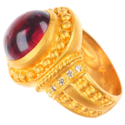 sz5 24k gold Diamond statement ring with large Rubellite Tourmaline
