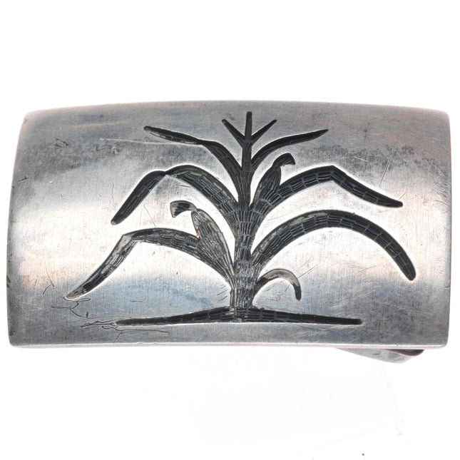 1" Bernard Dawahoya Hopi overlay corn belt buckle sterling silver