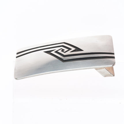 1.25" Robert Lomadapki Hopi overlay belt buckle geometric sterling silver