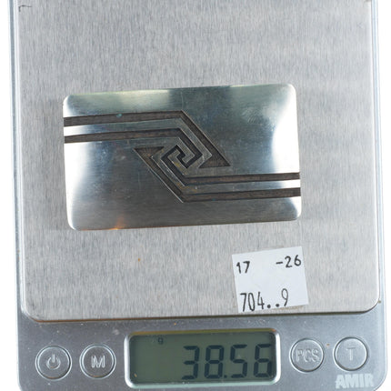 1.25" Robert Lomadapki Hopi overlay belt buckle geometric sterling silver
