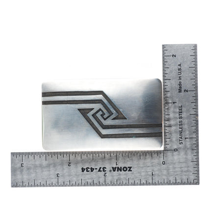 1.25" Robert Lomadapki Hopi overlay belt buckle geometric sterling silver