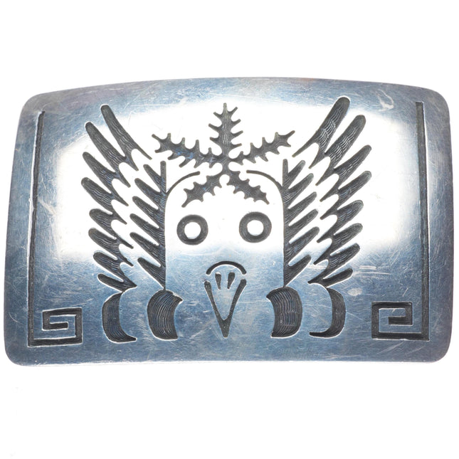 1.5" Michael Sockyma Hopi overlay kachina head belt buckle sterling silver
