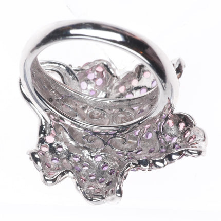sz5 18k white gold pink Tourmaline and Purple Amethyst naturalistic leaf ring