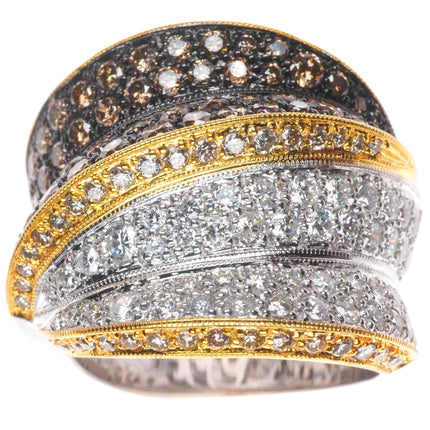 sz6.25 18k white-yellow gold 2.5cttw Diamond wide band statement ring
