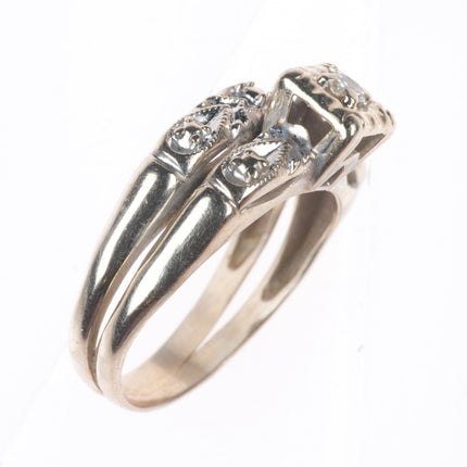 sz5 14k white gold vintage diamond engagement ring set