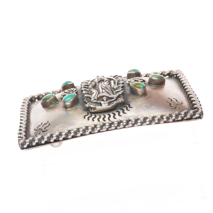 1.5" Juan Willie Navajo Virgin de Guadalupe sterling and turquoise belt buckle