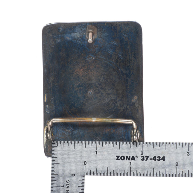 1.5" vintage Navajo chip inlay sterling silver ranch brand belt buckle