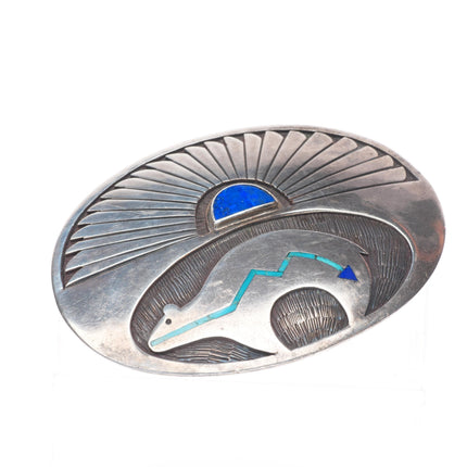 1.5" vintage Robert Vandover Navajo sterling silver heartline bear belt buckle