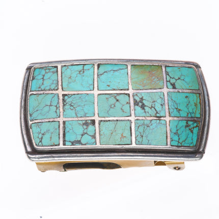 1.25" Vintage Navajo sterling silver turquoise channel inlay belt buckle