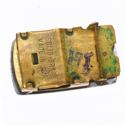 1.25" Vintage Navajo sterling silver turquoise channel inlay belt buckle