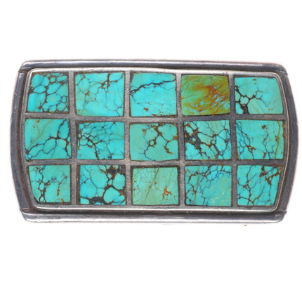 1.25" Vintage Navajo sterling silver turquoise channel inlay belt buckle