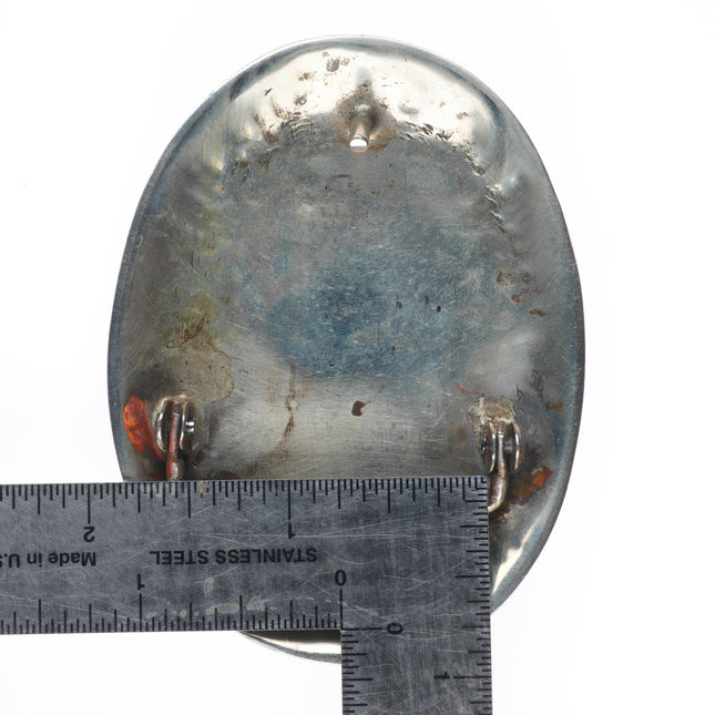 1.5" Vintage Navajo intarsia inlay turquoise cluster sterling silver belt buckle