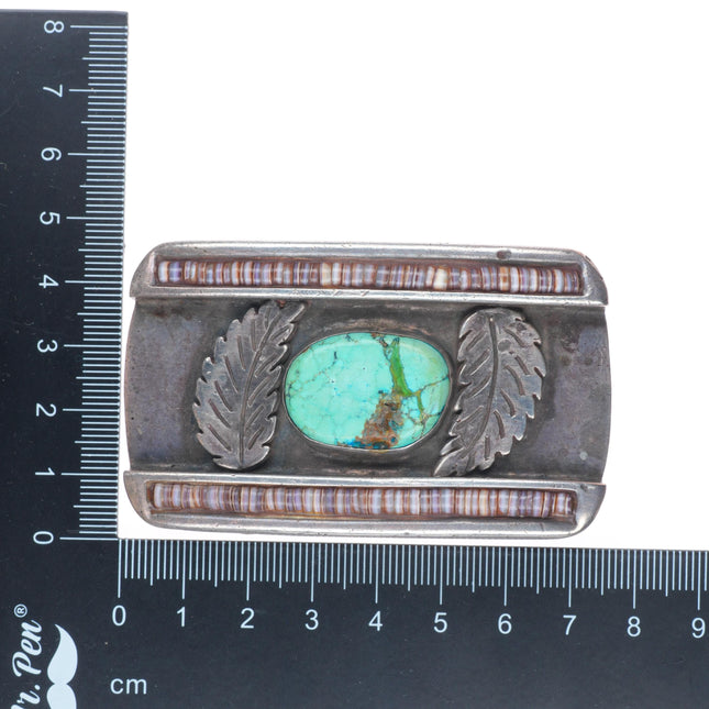 1.5" Vintage Navajo shell heishi/turquoise sterling silver belt buckle