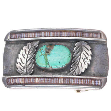 1.5" Vintage Navajo shell heishi/turquoise sterling silver belt buckle