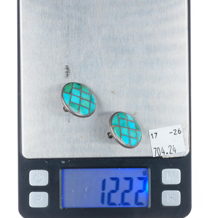 40's-50's Zuni sterling silver turquoise channel inlay screw back earrings