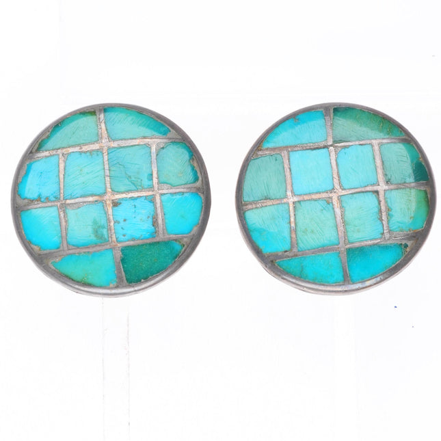 40's-50's Zuni sterling silver turquoise channel inlay screw back earrings