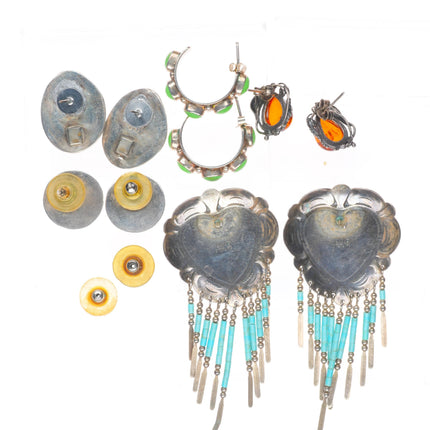 vintage Southwestern/Native American sterling silver stone inlay earrings lot 2