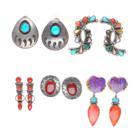 vintage Southwestern/Native American sterling silver stone inlay earrings lot 3