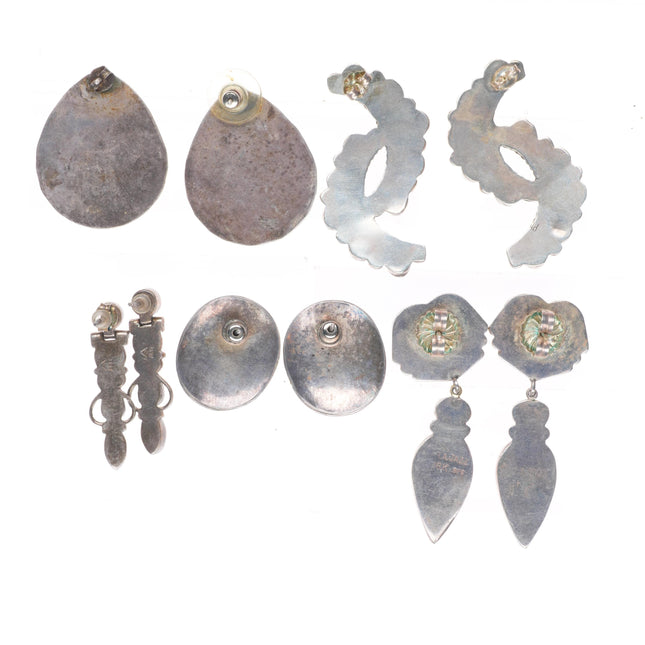 vintage Southwestern/Native American sterling silver stone inlay earrings lot 3