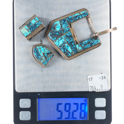 3/4" Vintage Navajo spiderweb turquoise sterling silver ranger belt buckle set