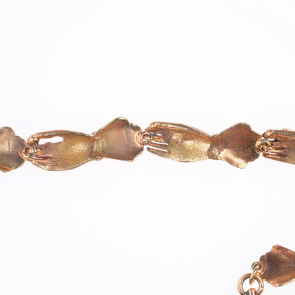 8.5" Antique 9k gold ruby hands link bracelet/fob/anklet