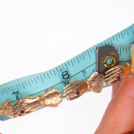8.5" Antique 9k gold ruby hands link bracelet/fob/anklet