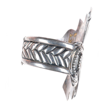 7.1" Vintage Sterling Taxco 980 silver modernist clamper cuff bracelet