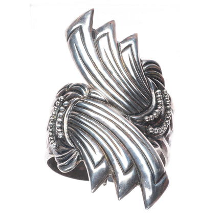 7.1" Vintage Sterling Taxco 980 silver modernist clamper cuff bracelet
