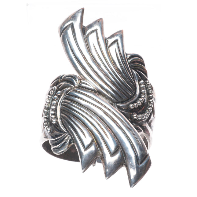 7.1" Vintage Sterling Taxco 980 silver modernist clamper cuff bracelet