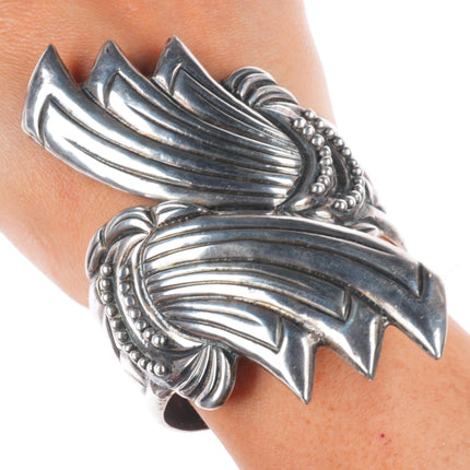 7.1" Vintage Sterling Taxco 980 silver modernist clamper cuff bracelet