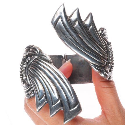 7.1" Vintage Sterling Taxco 980 silver modernist clamper cuff bracelet