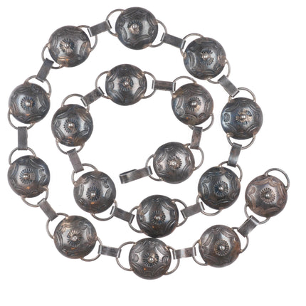 31.5" c1940's Navajo sterling silver deep stamped button concho belt