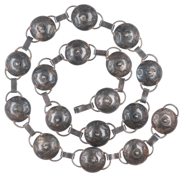 31.5" c1940's Navajo sterling silver deep stamped button concho belt