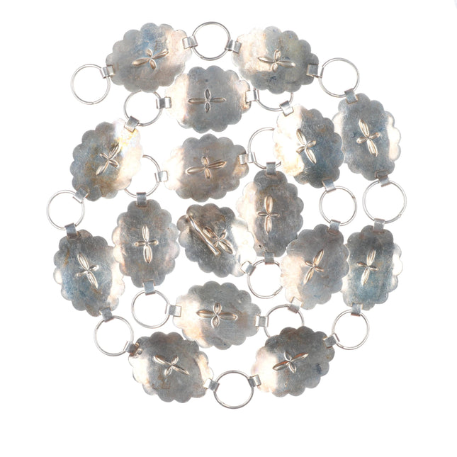 42" Vintage Navajo heavy stamped sterling silver link concho belt