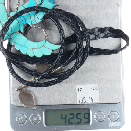 vintage Zuni sterling silver carved turquoise eagle dancer kachina bolo tie