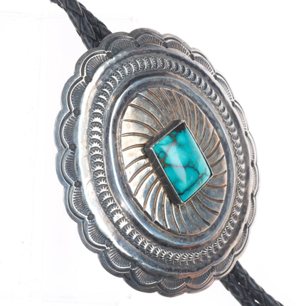 vintage Navajo sterling silver stamped concho sterling silver turquoise bolo tie