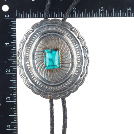 vintage Navajo sterling silver stamped concho sterling silver turquoise bolo tie