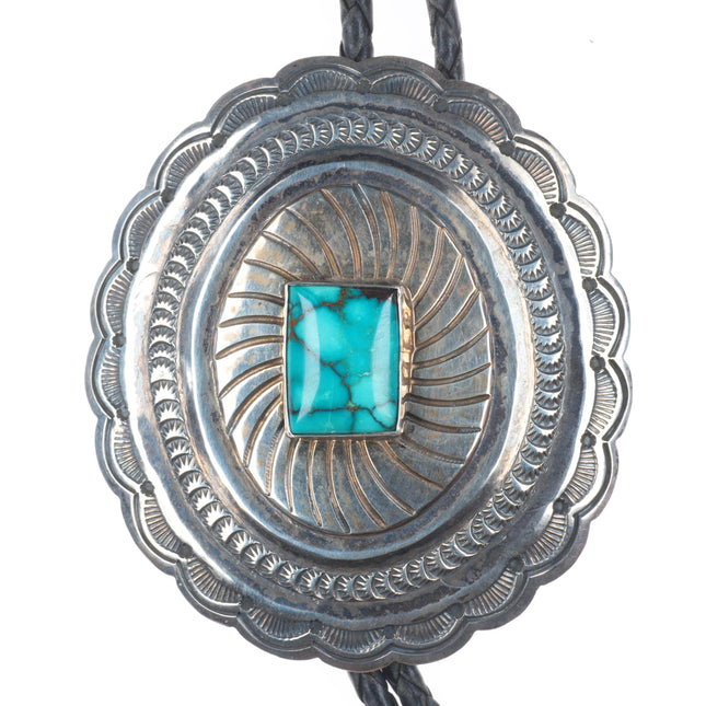 vintage Navajo sterling silver stamped concho sterling silver turquoise bolo tie