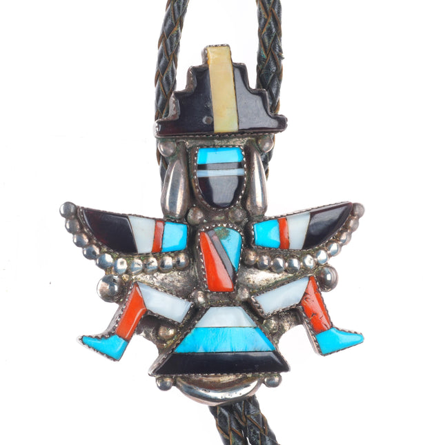c1960 Vintage Gary Vacit Zuni sterling silver knifewing inlay bolo tie