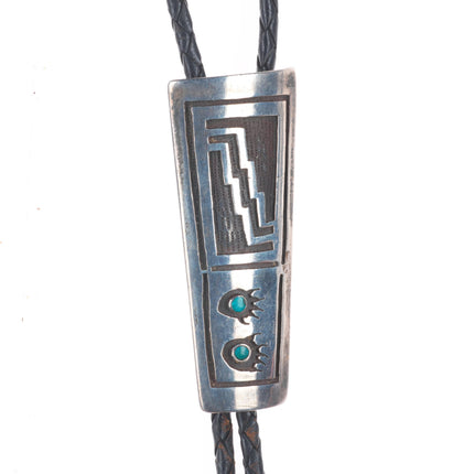 c1960 Vintage Navajo or Hopi sterling silver bolo tie with turquoise