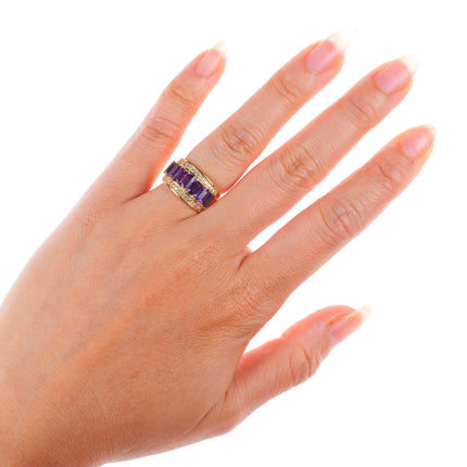sz5 14k yellow gold Diamond and Amethyst ring by Dita
